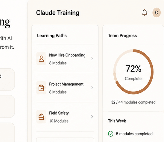 Enablement dashboard with learning paths and team progress