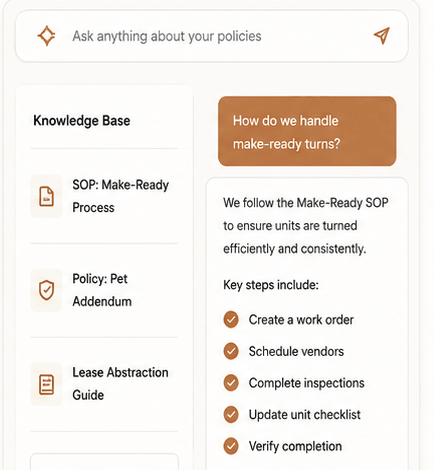 Farmon knowledge base agent answering a policy question in plain English